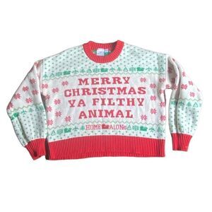 Merry Christmas Ya Filthy Animal Home Alone Cropped Christmas Sweater Small